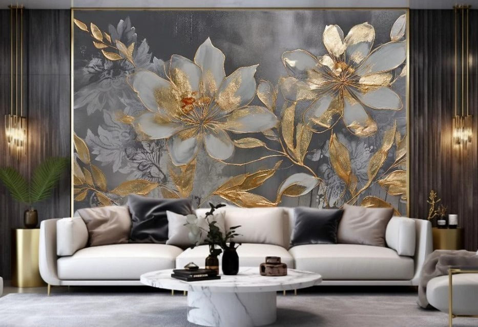 Fototapete mit großer Blume in Goldtönen „Goldene Blüte“
