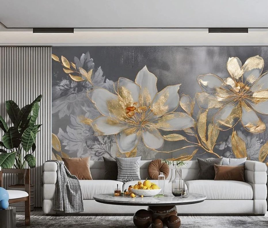 Fototapete mit großer Blume in Goldtönen „Goldene Blüte“
