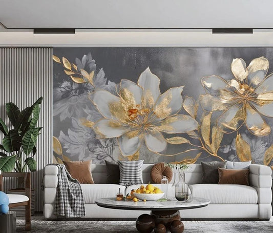 Fototapete mit großer Blume in Goldtönen „Goldene Blüte“