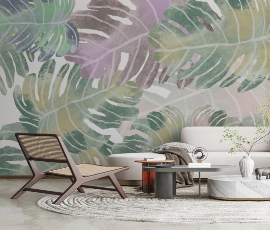 Große Monstera-Blätter Tapete, tropische Wandgestaltung „Monstera Paradies“