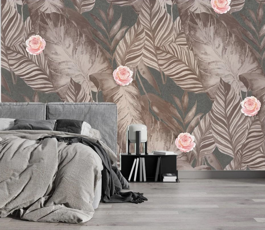 Selbstklebende Tapete mit großen braunen Blättern „Herbstlaub Eleganz“