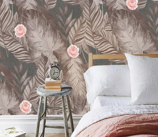 Selbstklebende Tapete mit großen braunen Blättern „Herbstlaub Eleganz“
