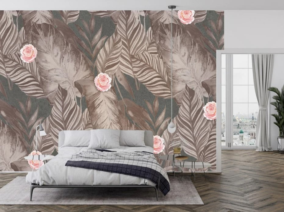 Selbstklebende Tapete mit großen braunen Blättern „Herbstlaub Eleganz“