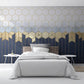 Abstrakte Wandtapete mit geometrischen Formen und Goldakzenten „Goldene Waben“