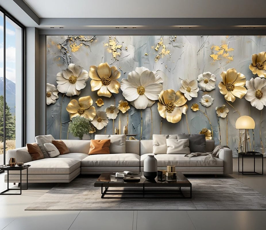 3D Fototapete mit Tiefeneffekt, florale Fototapete „Blüten in 3D“
