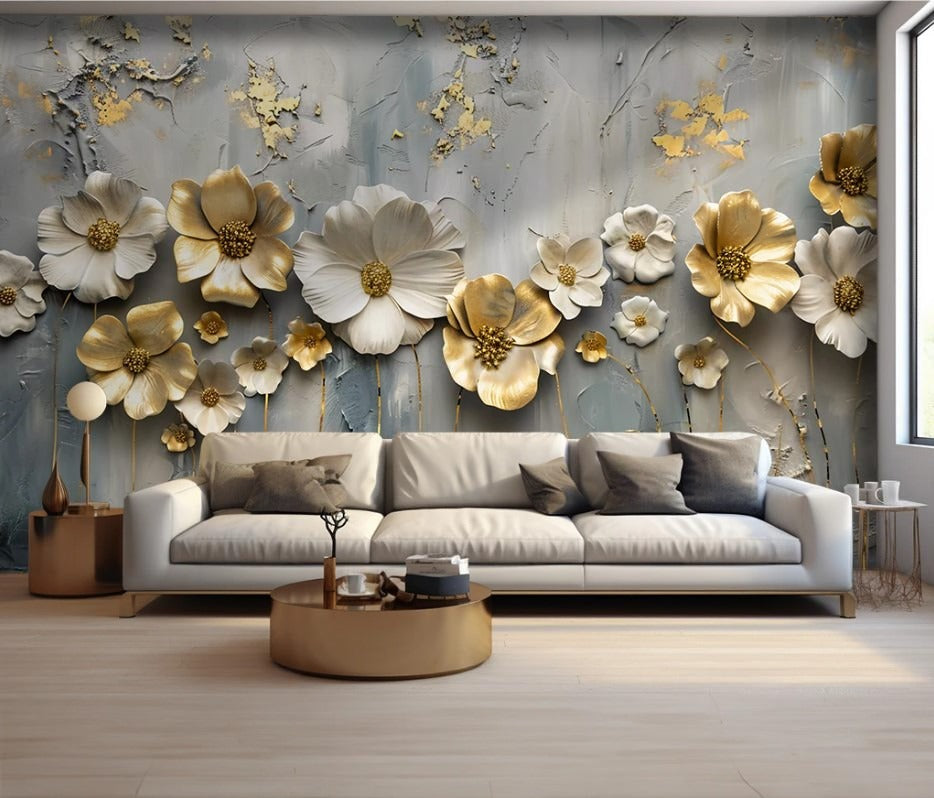 3D Fototapete mit Tiefeneffekt, florale Fototapete „Blüten in 3D“