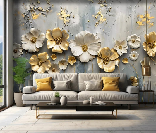 3D Fototapete mit Tiefeneffekt, florale Fototapete „Blüten in 3D“