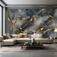 Abstrakte Fototapete 3D, modern, selbstklebend, Grau-Gold-Marmor für Wohnzimmer und Schlafzimmer „Grauer Marmor“