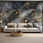 Abstrakte Fototapete 3D, modern, selbstklebend, Grau-Gold-Marmor für Wohnzimmer und Schlafzimmer „Grauer Marmor“