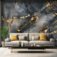 Abstrakte Fototapete 3D, modern, selbstklebend, Grau-Gold-Marmor für Wohnzimmer und Schlafzimmer „Grauer Marmor“