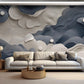 Zarte abstrakte Fototapete Weiß-Blau, 3D-Effekt, selbstklebend, modern für Kinderzimmer und Schlafzimmer „Tuchki“