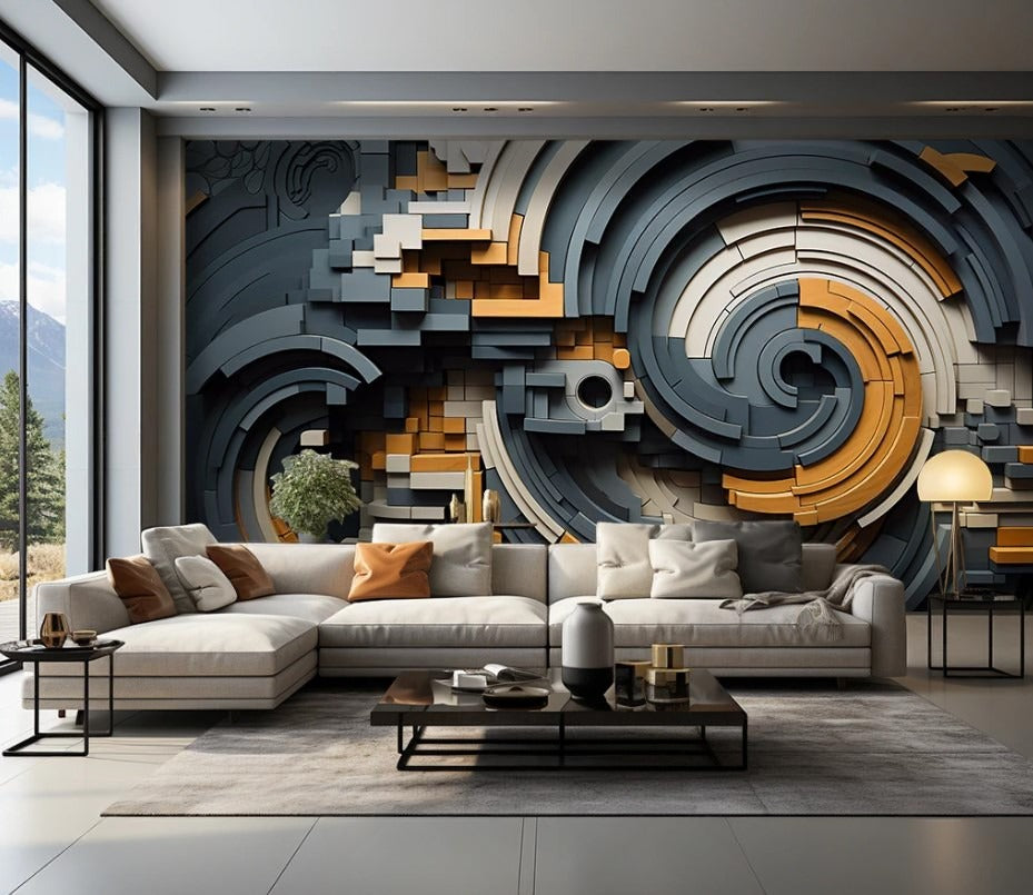 Abstrakte 3D-Wandtapete, modern, selbstklebend für Wohnzimmer und Büro „Struktur“