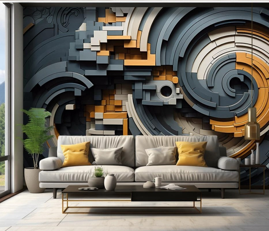 Abstrakte 3D-Wandtapete, modern, selbstklebend für Wohnzimmer und Büro „Struktur“