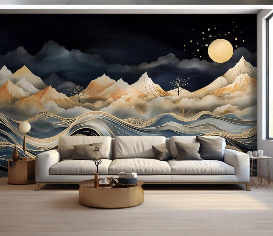 Abstrakte Fototapete mit Bergmotiven, modern, 3D-Effekt, selbstklebend für Wohnzimmer und Schlafzimmer „Bergtraum“