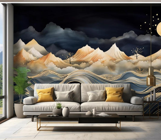 Abstrakte Fototapete mit Bergmotiven, modern, 3D-Effekt, selbstklebend für Wohnzimmer und Schlafzimmer „Bergtraum“