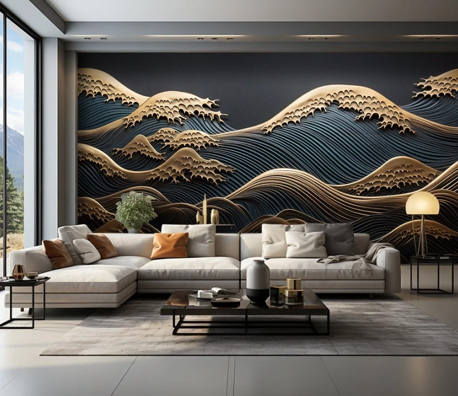 3D-Fototapete mit Wellenmotiv, modern, selbstklebend, Vinyl für Wohnzimmer und Schlafzimmer „Meeresrauschen“
