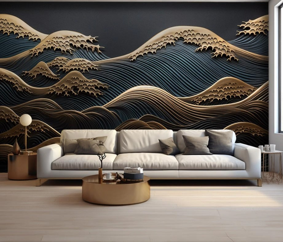 3D-Fototapete mit Wellenmotiv, modern, selbstklebend, Vinyl für Wohnzimmer und Schlafzimmer „Meeresrauschen“