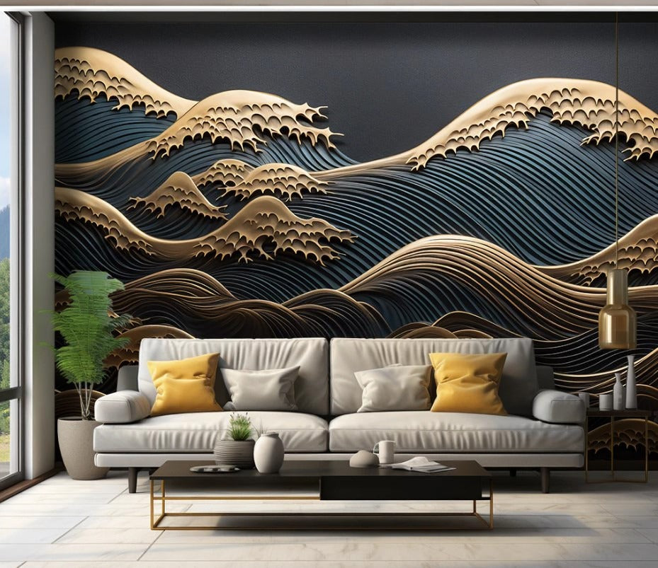3D-Fototapete mit Wellenmotiv, modern, selbstklebend, Vinyl für Wohnzimmer und Schlafzimmer „Meeresrauschen“