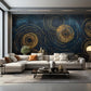 Abstrakte Fototapete mit goldenen Kreisen, geometrisch, modern, selbstklebend für Wohnzimmer und Schlafzimmer „Goldkreis“