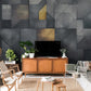Abstrakte Fototapete mit geometrischen Formen, modern, selbstklebend in Grautönen für Wohnzimmer und Büro „Silbergrau“