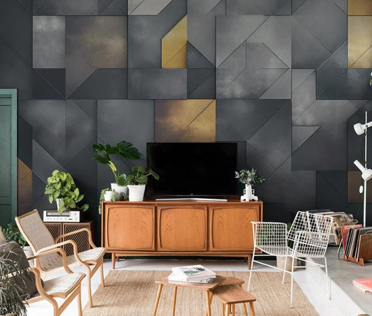 Abstrakte Fototapete mit geometrischen Formen, modern, selbstklebend in Grautönen für Wohnzimmer und Büro „Silbergrau“