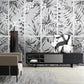 Moderne Wandtapete in Schwarz-Weiß, abstrakt mit Blattdesign, Vinyl, für Flur und Esszimmer „Blattgeflüster“