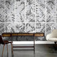 Moderne Wandtapete in Schwarz-Weiß, abstrakt mit Blattdesign, Vinyl, für Flur und Esszimmer „Blattgeflüster“