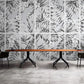 Moderne Wandtapete in Schwarz-Weiß, abstrakt mit Blattdesign, Vinyl, für Flur und Esszimmer „Blattgeflüster“