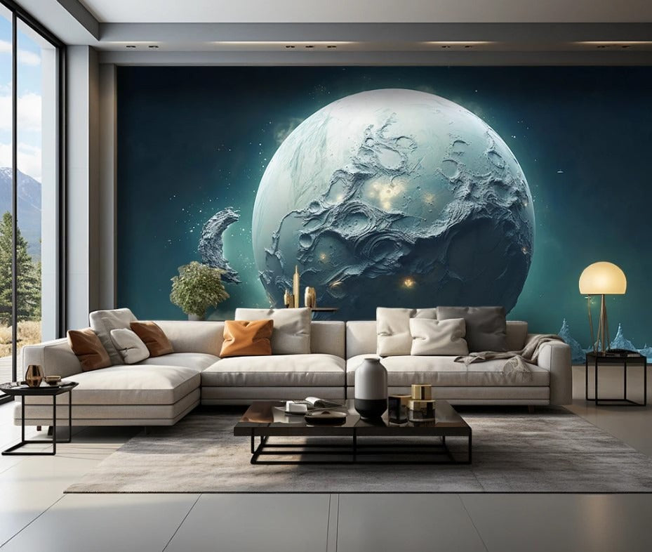 Moderne Fototapete, Weltraumthema, Erde-Motiv, 3D-Effekt, selbstklebend für Wohnzimmer und Büro „Erdenblick“