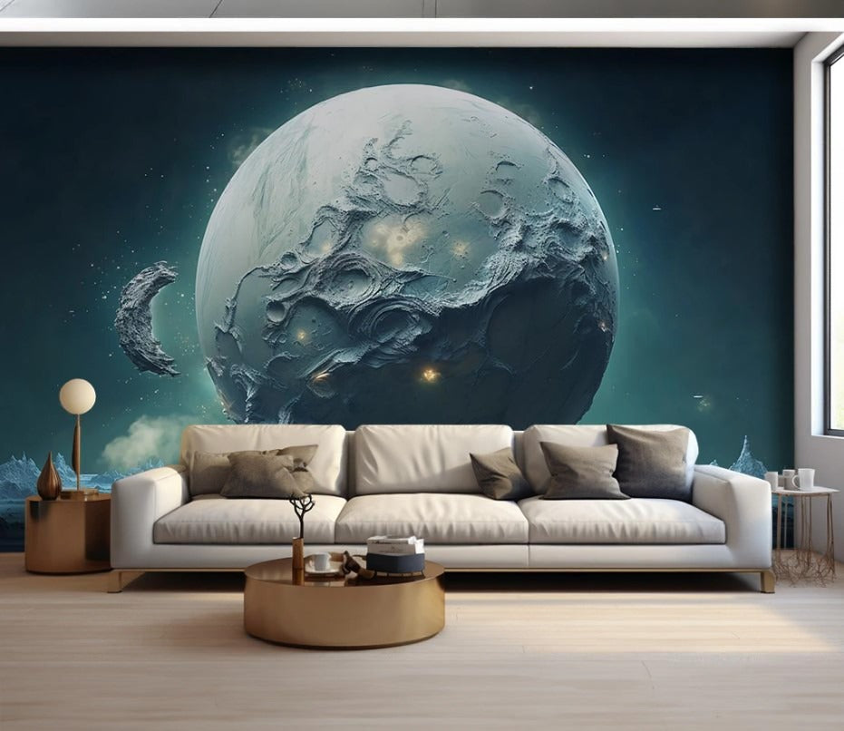 Moderne Fototapete, Weltraumthema, Erde-Motiv, 3D-Effekt, selbstklebend für Wohnzimmer und Büro „Erdenblick“