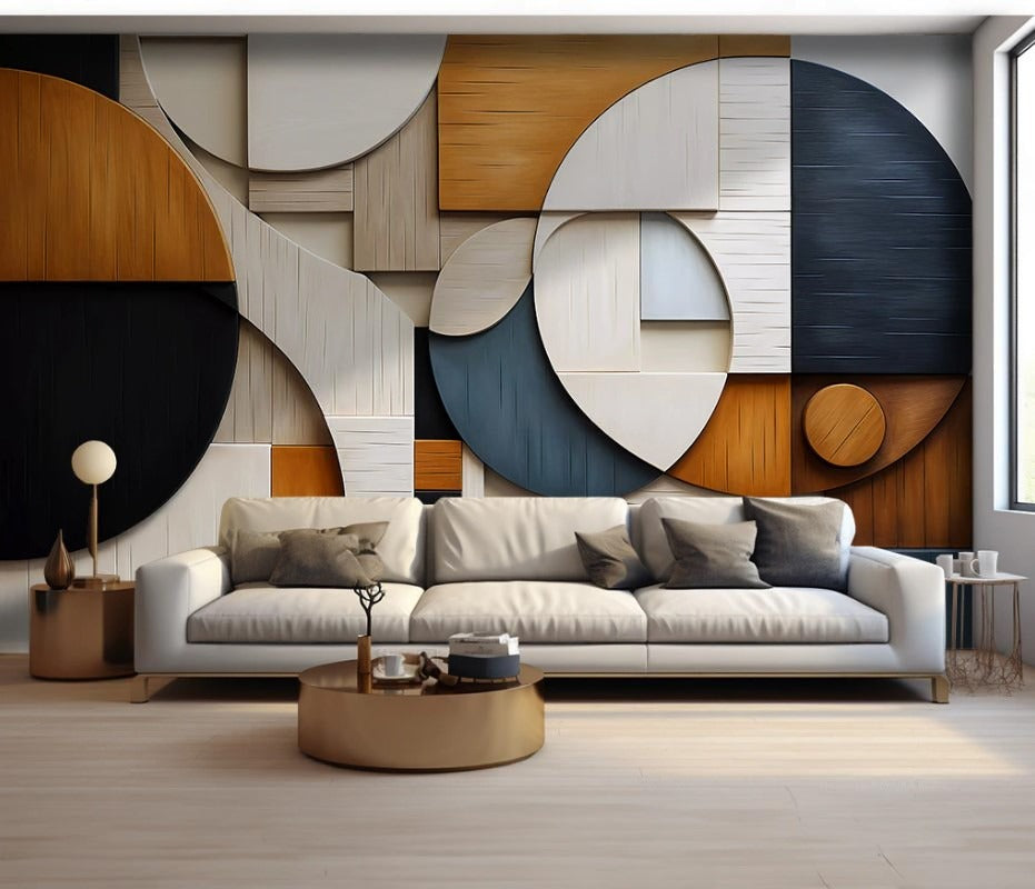 Abstrakte 3D-Fototapete mit geometrischem Muster, modern, selbstklebend für Wohnzimmer und Büro „Formenspiel“