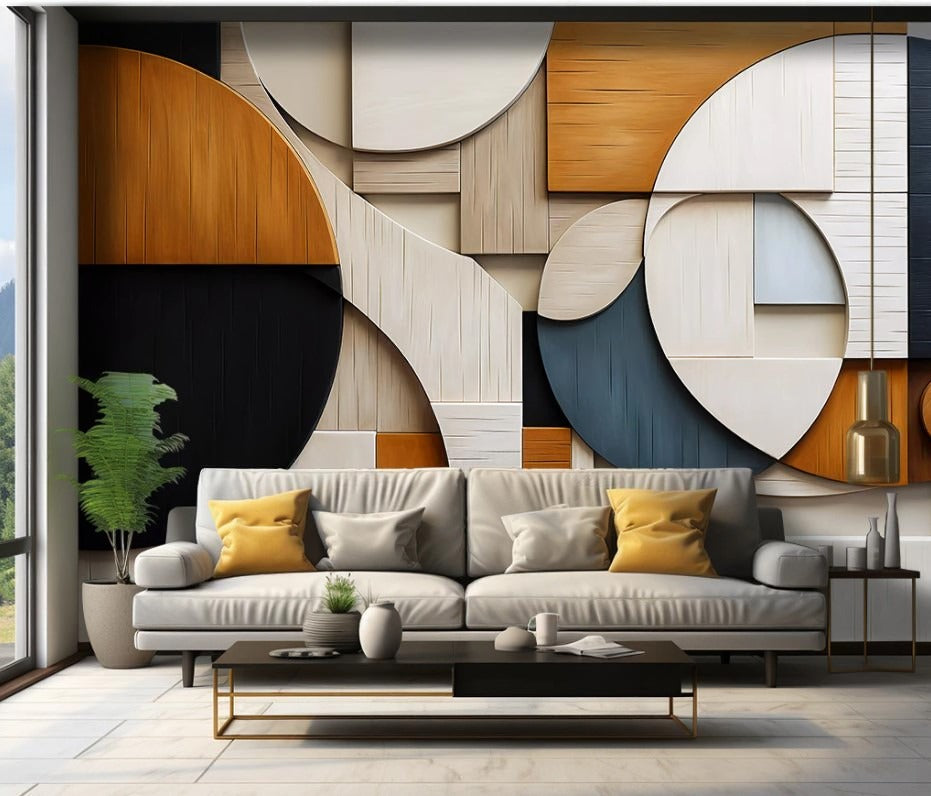 Abstrakte 3D-Fototapete mit geometrischem Muster, modern, selbstklebend für Wohnzimmer und Büro „Formenspiel“