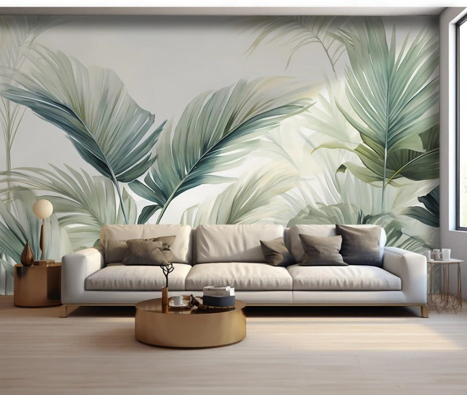 Fototapete mit großen Blättern, modern, selbstklebend für Wohnzimmer und Schlafzimmer „Blätterpracht“