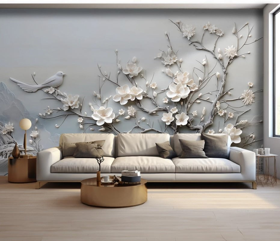 3D-Wandtapete mit Blumen, modern, selbstklebend für Schlafzimmer und Kinderzimmer „Blütenzauber“