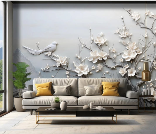 3D-Wandtapete mit Blumen, modern, selbstklebend für Schlafzimmer und Kinderzimmer „Blütenzauber“