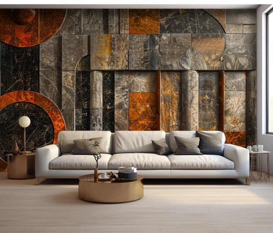 Abstrakte 3D-Fototapete in Braun, modern, selbstklebend für Wohnzimmer und Schlafzimmer „Erdklang“