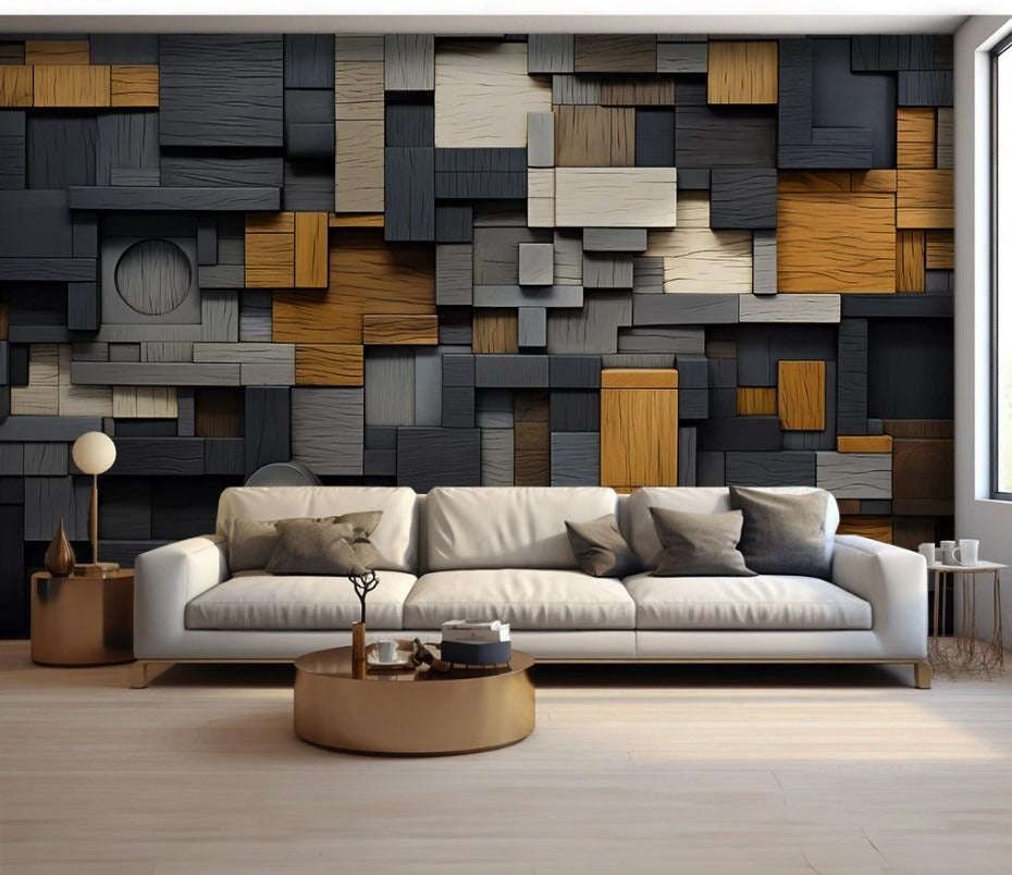 3D-Fototapete zur Wanddekoration, geometrisches Design, modern, selbstklebend für Wohnzimmer und Büro „Geometrische Harmonie“