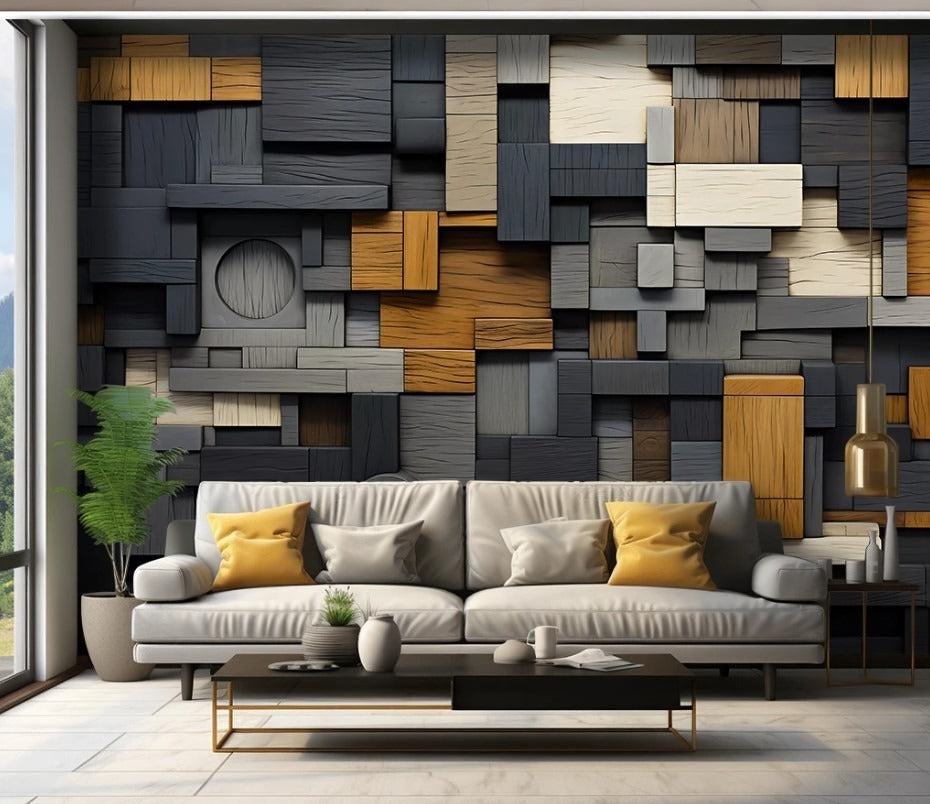 3D-Fototapete zur Wanddekoration, geometrisches Design, modern, selbstklebend für Wohnzimmer und Büro „Geometrische Harmonie“