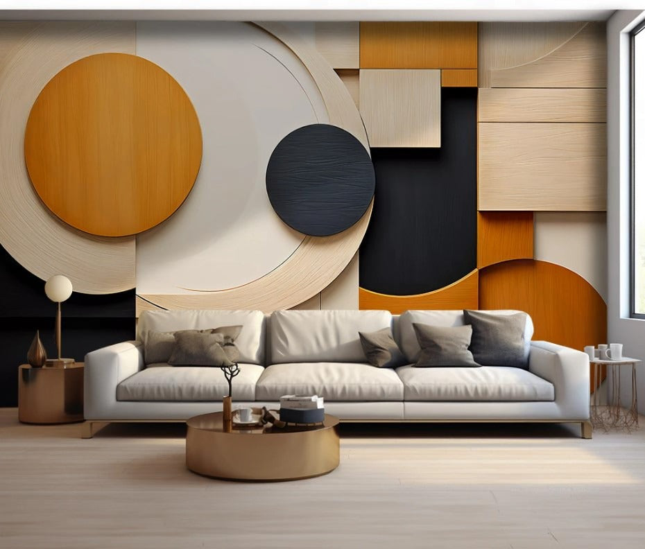 Geometrische 3D-Wandtapete, modern, selbstklebend für Wohnzimmer und Büro „Formendynamik“