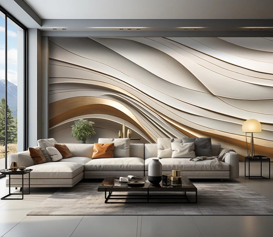 Designer-Fototapete mit abstraktem Muster, 3D-Effekt, fließende Linien, modern für Wohnzimmer und Büro „Linienfluss“