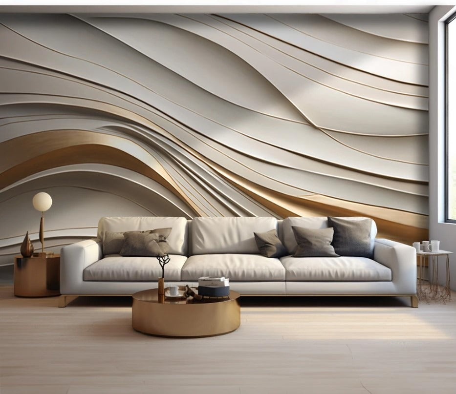 Designer-Fototapete mit abstraktem Muster, 3D-Effekt, fließende Linien, modern für Wohnzimmer und Büro „Linienfluss“