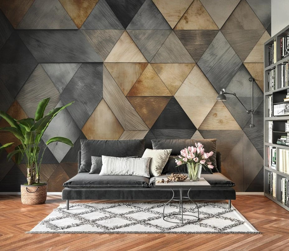 Abstrakte Fototapete mit Dreiecken, 3D-Effekt, modern für Wohnzimmer und Flur „Dreieckstruktur“