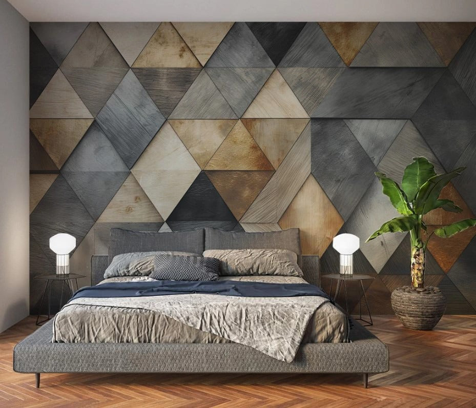 Abstrakte Fototapete mit Dreiecken, 3D-Effekt, modern für Wohnzimmer und Flur „Dreieckstruktur“