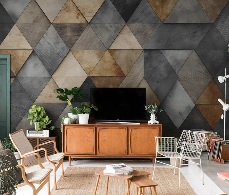 Abstrakte Fototapete mit Dreiecken, 3D-Effekt, modern für Wohnzimmer und Flur „Dreieckstruktur“