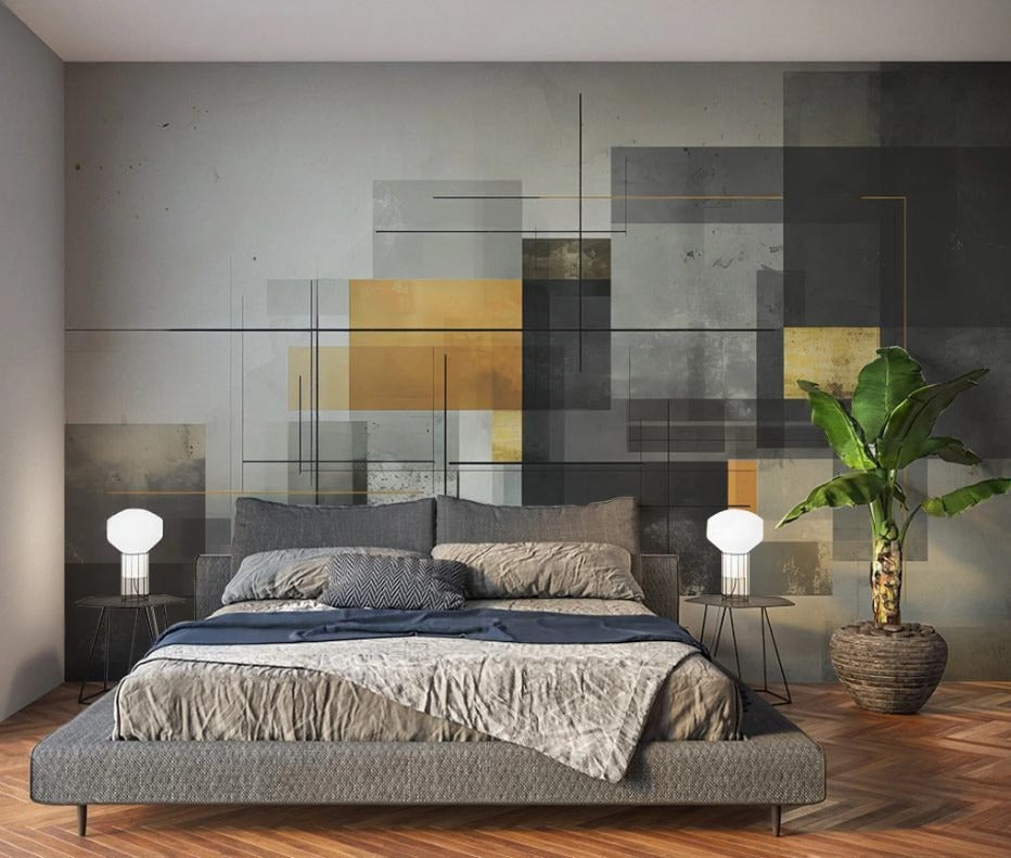 Geometrische Fototapete in Grautönen, modern, selbstklebend für Büro und Wohnzimmer „Grauform“