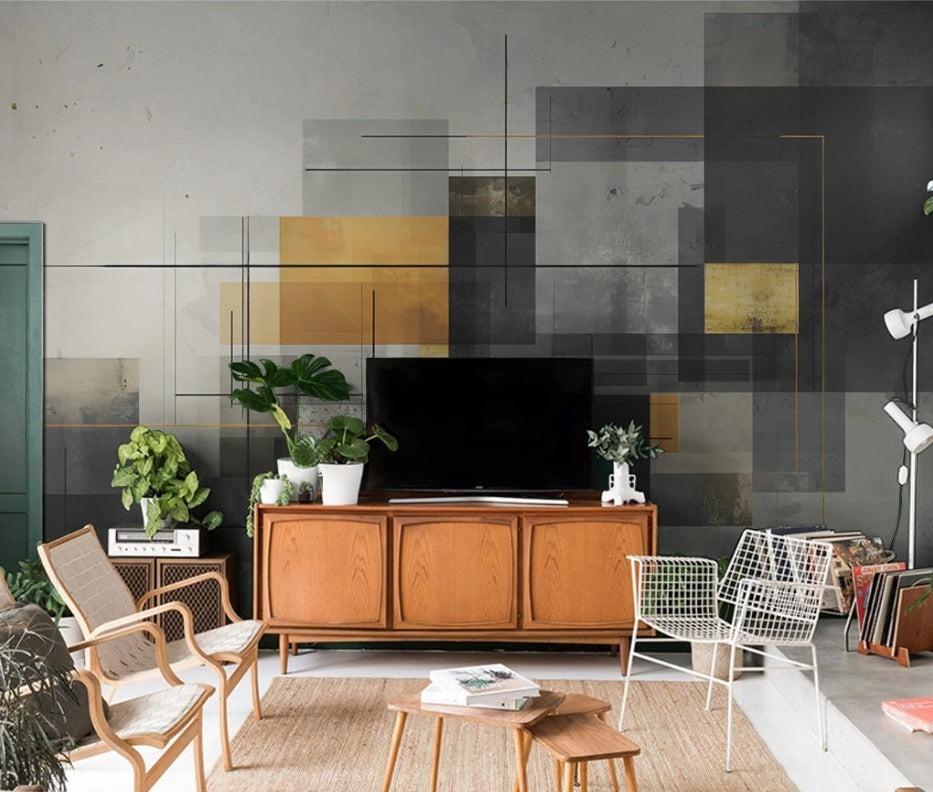 Geometrische Fototapete in Grautönen, modern, selbstklebend für Büro und Wohnzimmer „Grauform“