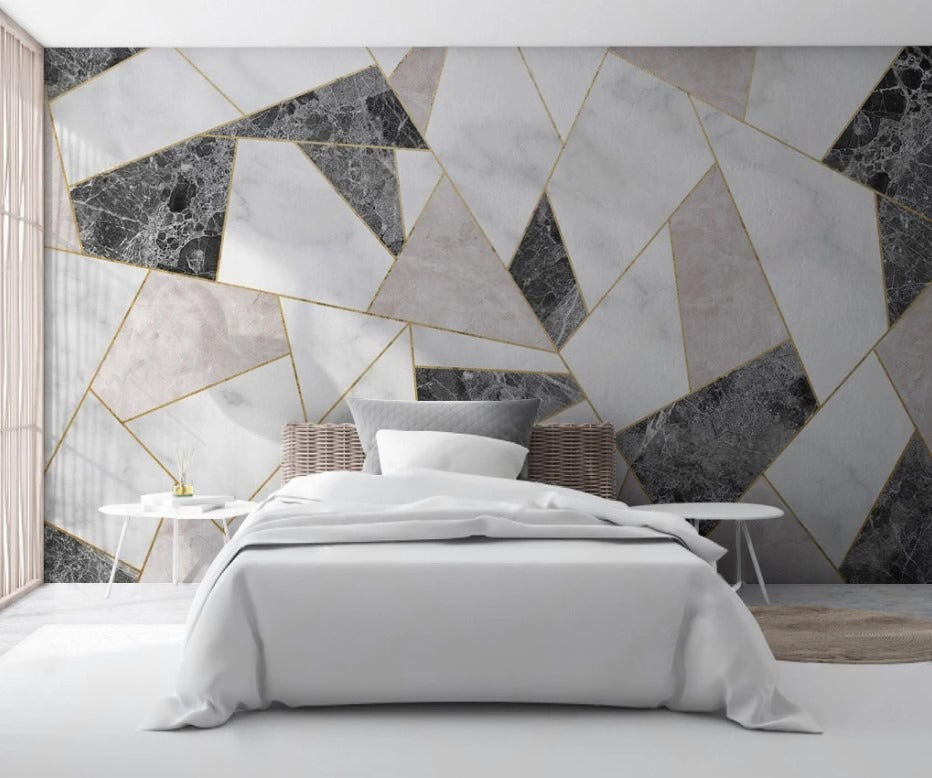 Moderne Fototapete mit abstraktem geometrischem Muster, stilvoll, selbstklebend für Wohnzimmer und Büro „Formenstil“