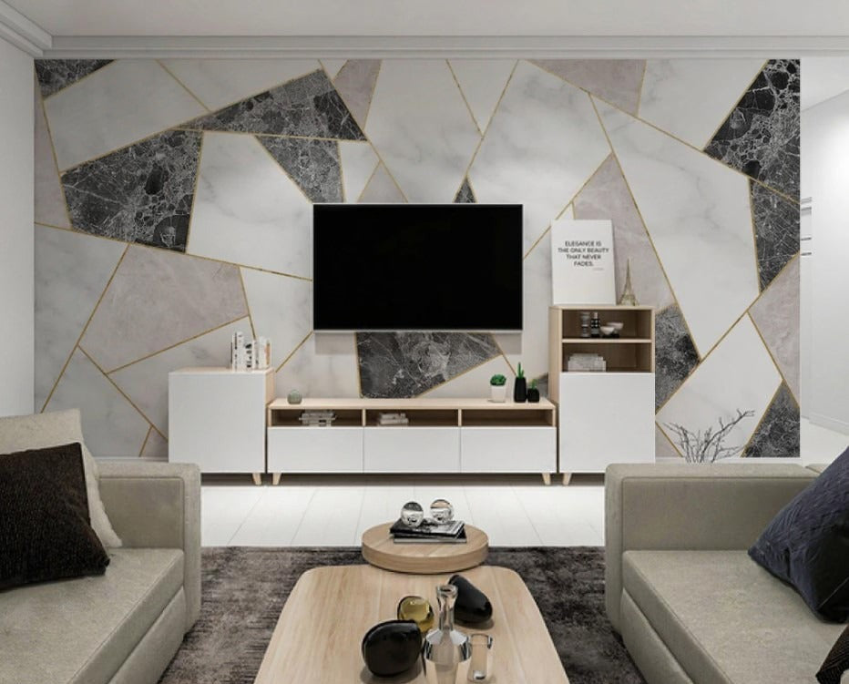 Moderne Fototapete mit abstraktem geometrischem Muster, stilvoll, selbstklebend für Wohnzimmer und Büro „Formenstil“