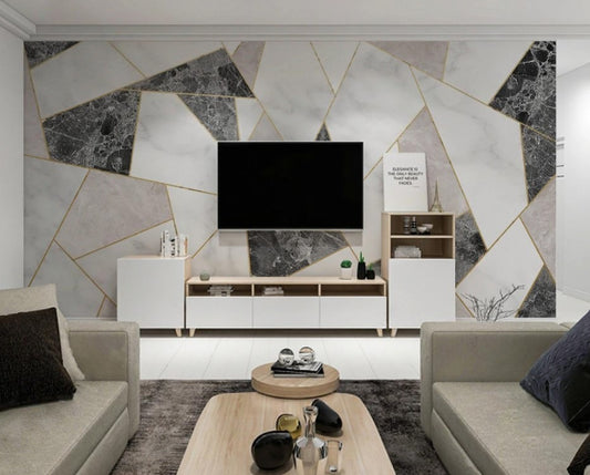 Moderne Fototapete mit abstraktem geometrischem Muster, stilvoll, selbstklebend für Wohnzimmer und Büro „Formenstil“