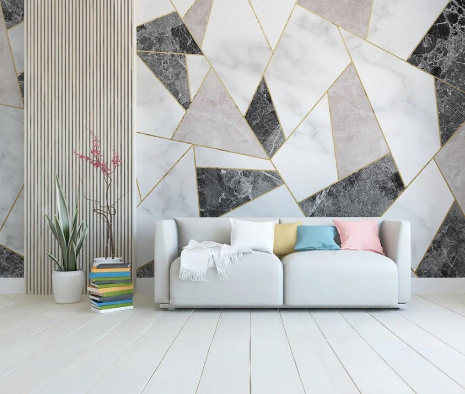 Moderne Fototapete mit abstraktem geometrischem Muster, stilvoll, selbstklebend für Wohnzimmer und Büro „Formenstil“
